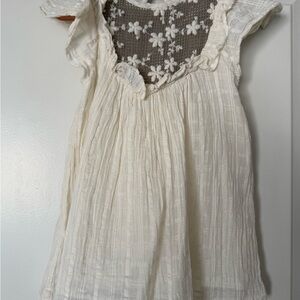 ZARA Girls Cream Embroidered Dress Flutter Sleeve Boho Cottagecore